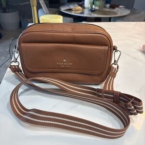 Kate Spade Brown Leather Belt Bag with Striped Strap